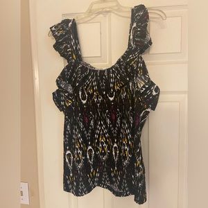 NWT Loft black sleeveless ruffle sleeve square neck blouse XL